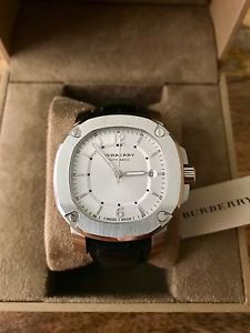BURBERRY BRITAIN BBY1206 SILVER SWISS MADE AUTOMATIC WATCH ALLIGATOR NEW $1,695