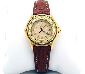 Authentic Rare Vintage EBEL 18k Gold  Discovery Divers Leather Ladies Watch