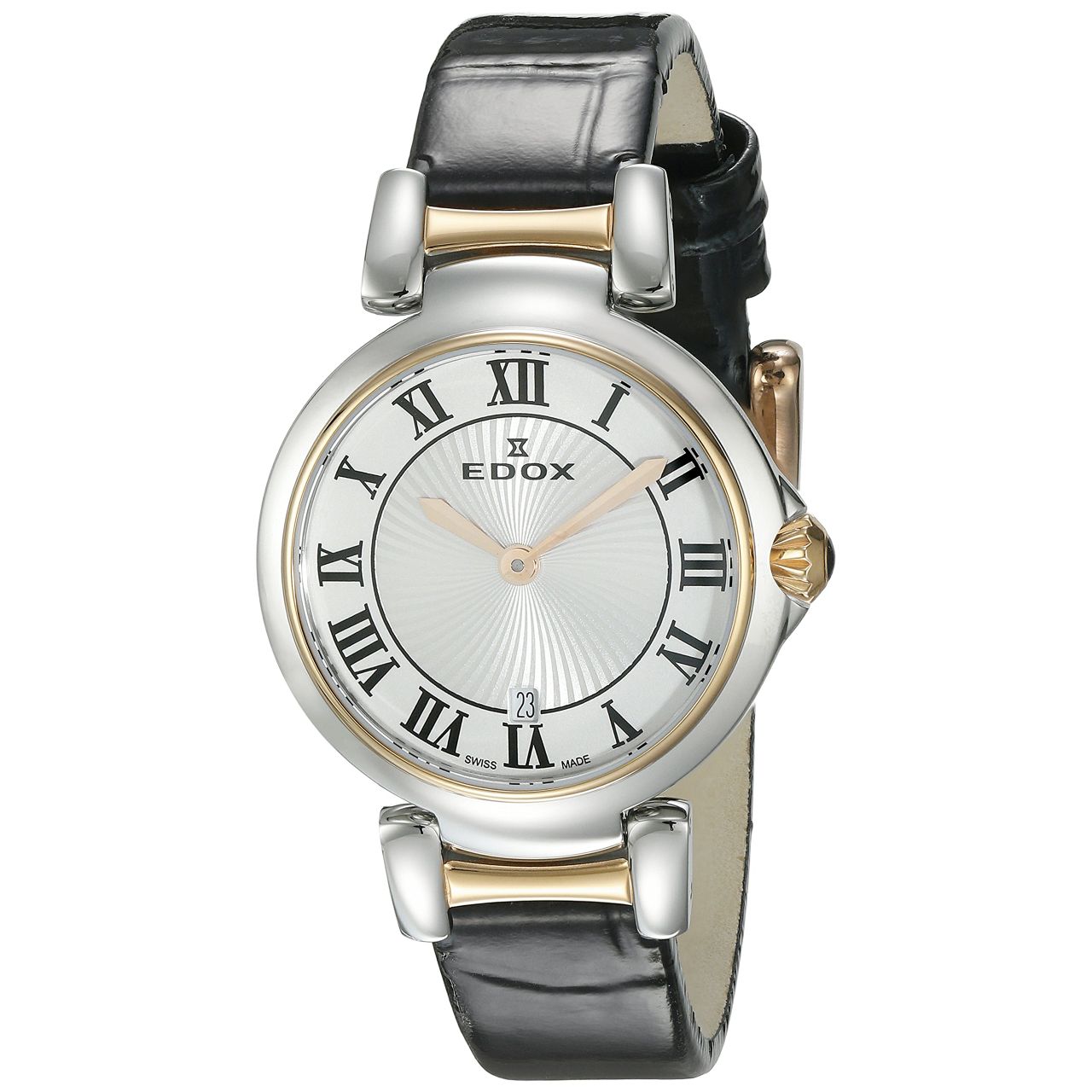 Edox 57002 357RC AR Womens Silver Dial Analog Quartz Watch with Leather Strap