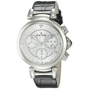 Edox 10220 3C AIN Womens Silver Dial Analog Quartz Watch with Leather Strap