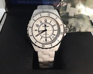 Chanel White Ceramic Link J12 Quartz 38mm Watch With Box
