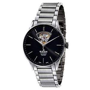 Edox 85011-3N-NIN Mens Black Dial Automatic Watch with Stainless Steel Strap