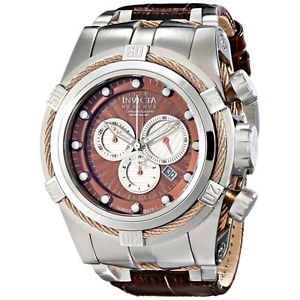 Invicta 14612 Mens Brown Dial Analog Quartz Watch with Leather Strap