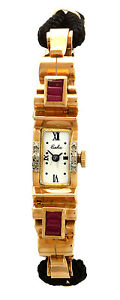 Ladies Rose Gold Ruby and Diamond Wrist Watch by Eska (Swiss) CA1930s