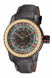 GV2 By Gevril Men's 9307 Lucky 7 Automatic Black Leather Wristwatch