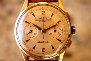 GORGEOUS 18K SOLID GOLD VINTAGE CHRONOGRAPH SUISSE WATCH ALL ORIGINAL CONDITION