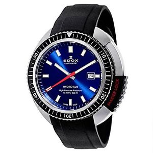 Edox 80301-3NCA-BUIN Mens Blue Dial Automatic Watch with Silicone Strap