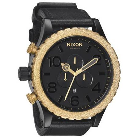 A1241036 Nixon 51-30 Chrono Leather Watch - Men's Black/Raw Gold, One Size