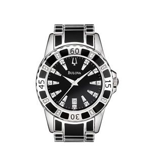 Bulova Men's 98E107 Diamond Accented Case Bracelet Black Dial Watch