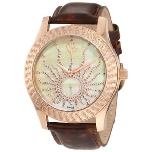Brillier 03-32325-08 Womens Mop Dial Analog Quartz Watch with Leather Strap