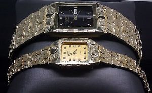 Designer His And Her's 10K Yellow Gold Nugget Couple watches Set  Approx 90 Gm