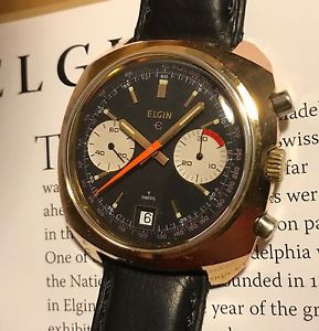 Elgin 60s Vintage Ref. 349 10K Plated Chronograph Watch Valjoux 7734 Clean! NR