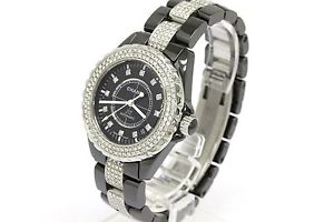 Chanel Black Ceramic J12 Custom Diamond Men's  Automatic Wrist Watch