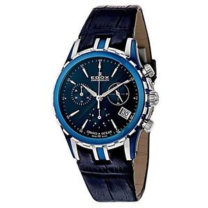 Edox 10410-357B-BUIN Womens Blue Dial Quartz Watch with Leather Strap