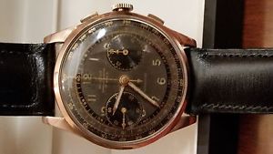 Big! Classic Mundus 18k Solid Rose Gold Chronograph Man's Wristwatch Ca.1950's