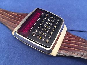 1977 HEWLETT-PACKARD HP-01 Gold LED Calculator Watch Alligator Band, Very Good