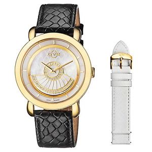 Gv2 By Gevril Women's Catania Diamonds Gold IP Steel Leather Wristwatch