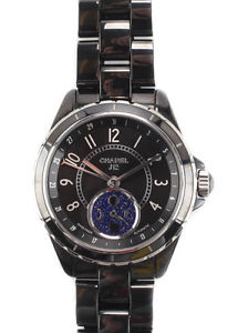 AUTH CHANEL Black Stainless Steel J12 Moonphase Wrist Watch EVJW