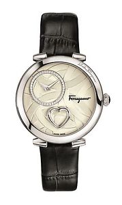 Ferragamo Women's FE2990016 CUORE Steel Silver Dial Black Leather Wristwatch