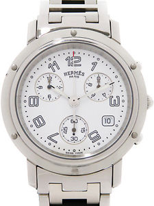 Auth HERMES Clipper Chronograph CL1.910 Quartz SS Men's watch