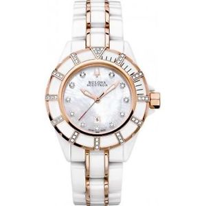 Accutron 65R140 Womens White Dial Quartz Watch with Ceramic Strap