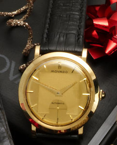17 Jewel Automatic 14K Gold Movado Wristwatch Triple Signed Movado w/Orig. Box