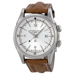 Hamilton H32625555 Mens Silver Dial Analog Automatic Watch with Leather Strap
