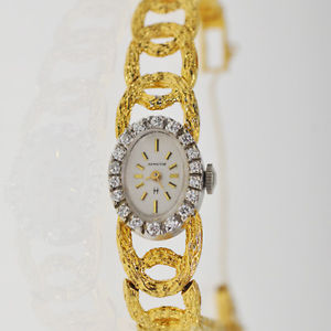 Hamilton Woman's Authentic Swiss Watch in 750 18K Solid Yellow Gold & Diamond