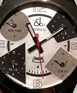 JACOB & CO and Company 47mm FIVE TIME ZONE WRIST WATCH JC-56 Black White Leather