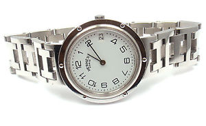 AUTHENTIC HERMES STAINLESS STEEL CLIPPER WHITE DIAL QUARTZ WATCH
