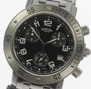 HERMES Clipper Diver Chrono Ref CL 2.910 SS Quartz Men's Watch Used W/Box
