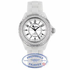 Chanel J-12 38mm White Ceramic Watch with Factory Diamond Bezel H0969