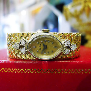 Ladies ELGIN 14K Yellow Gold Diamond Hand winding Watch 31.6 Grams