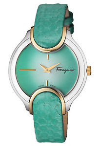 Ferragamo Women's FIZ110015 Signature Gold IP Steel Green Leather Wristwatch
