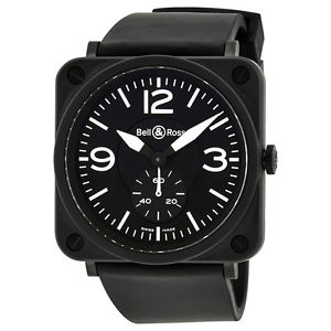 Bell and Ross Aviation Black Dial Rubber Mens Watch BLRBRS-BL