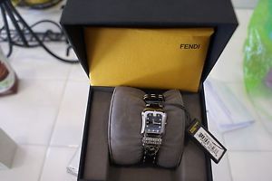 Fendi Women's F383211DDC Black Diamond Buckle Dial Swiss Quartz Watch New