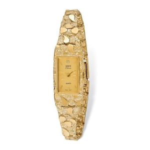 14K Solid Yellow Gold Nugget Geneve Champagne Swiss Women's Watch