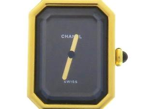 Auth Chanel Metal/ Leather Premiere M Watch Gold/ Black