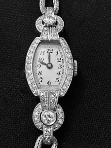 Antique Art Deco Platinum Movado 58 Diamond Ladies Dress Watch runs looks great!