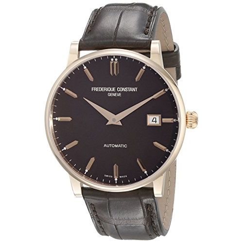 Frederique Constant Men's FC316C5B9 Slim Line Rose Gold-Tone Watch with Brown Ba