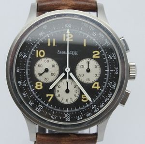 Eberhard Aviograf 40mm Mens Steel Chronograph Watch Black Lemania 1873 ref.31018