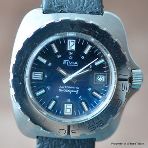 ELVIA VINTAGE NEW OLD STOCK NOS 43MM STAINLESS AUTOMATIC DIVER 200M FUME BLUE