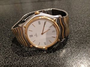 EBEL CLASSIC WAVE MEN'S WATCH 37MM STEEL/GOLD CLASSIC WATCH. Rare white face!