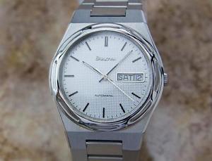 Bulova Swiss Made 1970s Mens 36mm Day Date Automatic Stainless St Watch FR13
