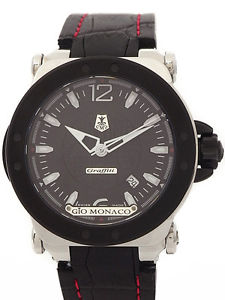 Auth GIO MONACO Graffiti 762A Automatic SS x Leather Men's watch