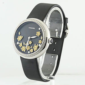 Chanel 18K White Gold Mademoiselle Prive Automatic Floral Motif Diamond Watch