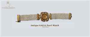 22k Real Gold Pearl Diamond Wrist Watch Handmade Antique Vintage Look Woman