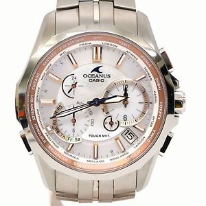 Authentic Casio Wrist Watch Men Oceanus Manta Taf sorler Quartz White Silver