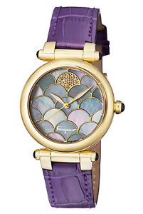 Ferragamo Women's FCH080016 IDILLIO Diamonds Gold IP Purple Leather Wristwatch