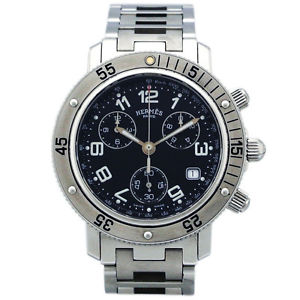 Auth HERMES Clipper Chronograph Ref. CL2.920 Quartz SS Men's watch